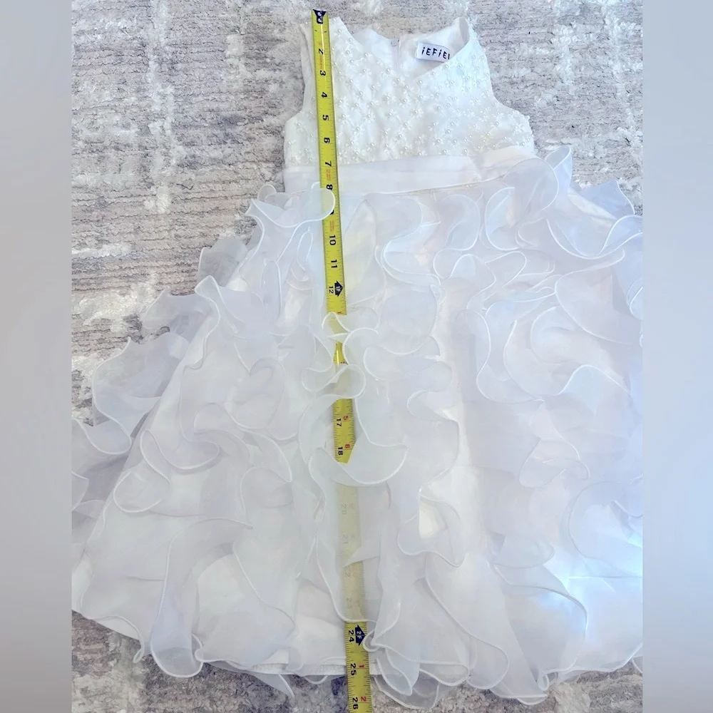 Elegant White Kids formal Recital Wedding Party Dress with Floral Details size:5